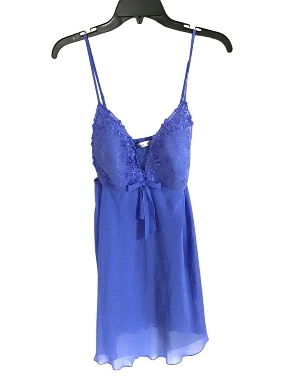 Delicates Womens Large Periwinkle Sheer Baby Doll Lingerie Nightgown